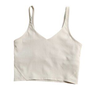 First Health Womens V-Neck Cropped Ribbed Top, Ivory Size 4